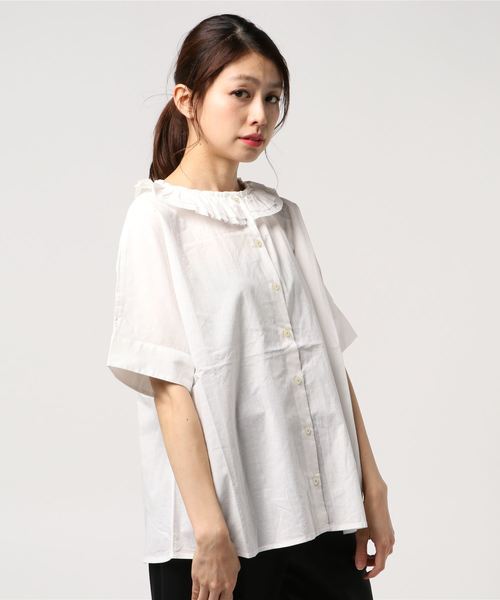 POU DOU DOU（プードゥドゥ）の「フリルカラードルマンブラウス（シャツ/ブラウス・レディース・ネイビー/オフホワイト/ブルー・3）」の2枚目の写真