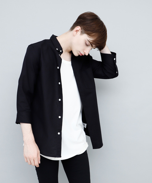 EMMA CLOTHES(エマクローズ)の「オックスフォードストレッチシャツ ボタンダウン 半袖/7分袖(シャツ/ブラウス・メンズ・ブラック/ベージュ/ネイビー/グレー/オフホワイト/ホワイト系その他/ブラック系その他/グレー系その他/ベージュ系その他/ブルー系その他・M/L/XL)」の1枚目の写真