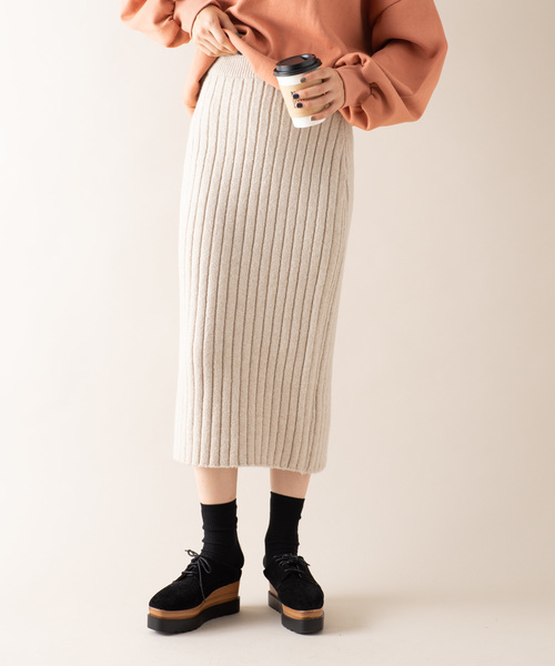 Auntie Rosa（アンティローザ）の「【AuntieRosa】 ニットリブタイトスカート（スカート・レディース・チャコールグレー/ベージュ/ボルドー・FREE）」の3枚目の写真