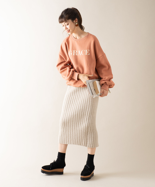 Auntie Rosa（アンティローザ）の「【AuntieRosa】 ニットリブタイトスカート（スカート・レディース・チャコールグレー/ベージュ/ボルドー・FREE）」の12枚目の写真