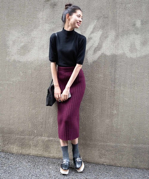 Auntie Rosa（アンティローザ）の「【AuntieRosa】 ニットリブタイトスカート（スカート・レディース・チャコールグレー/ベージュ/ボルドー・FREE）」の13枚目の写真