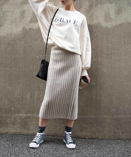 Auntie Rosa（アンティローザ）の「【AuntieRosa】 ニットリブタイトスカート（スカート・レディース・チャコールグレー/ベージュ/ボルドー・FREE）」の8枚目の写真