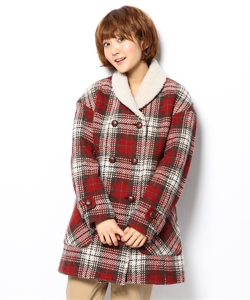 coen(コーエン)の「アンデスウールチェックコート(その他アウター・レディース・レッド/コバルトブルー・MEDIUM/LARGE)」の2枚目の写真