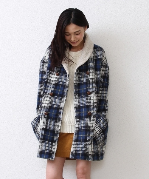 coen(コーエン)の「アンデスウールチェックコート(その他アウター・レディース・レッド/コバルトブルー・MEDIUM/LARGE)」の1枚目の写真