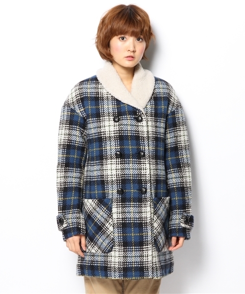 coen(コーエン)の「アンデスウールチェックコート(その他アウター・レディース・レッド/コバルトブルー・MEDIUM/LARGE)」の3枚目の写真