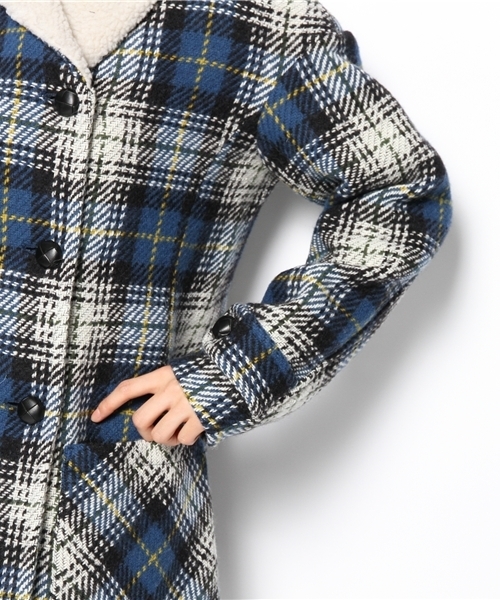 coen(コーエン)の「アンデスウールチェックコート(その他アウター・レディース・レッド/コバルトブルー・MEDIUM/LARGE)」の8枚目の写真