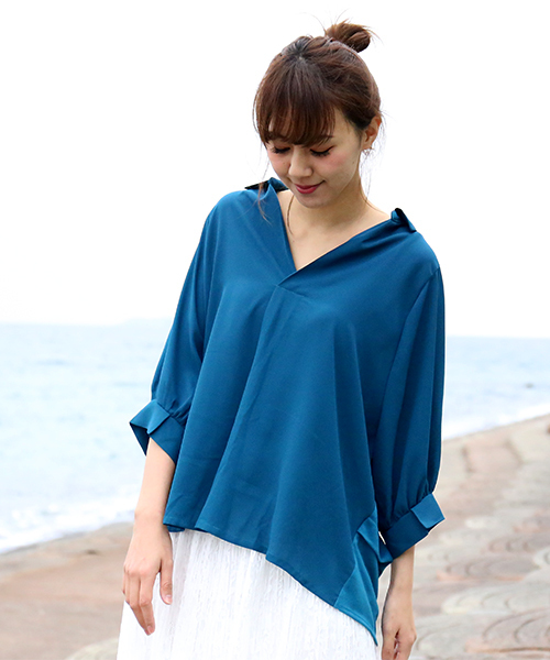 MARBLE WALTS（マーブルワルツ）の「シャツ×カットソーブラウス（シャツ/ブラウス・レディース・ネイビー/オフホワイト/ブルーグリーン・M/L）」の3枚目の写真