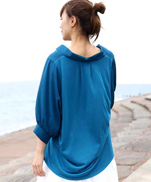 MARBLE WALTS（マーブルワルツ）の「シャツ×カットソーブラウス（シャツ/ブラウス・レディース・ネイビー/オフホワイト/ブルーグリーン・M/L）」の7枚目の写真