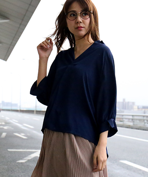 MARBLE WALTS（マーブルワルツ）の「シャツ×カットソーブラウス（シャツ/ブラウス・レディース・ネイビー/オフホワイト/ブルーグリーン・M/L）」の10枚目の写真