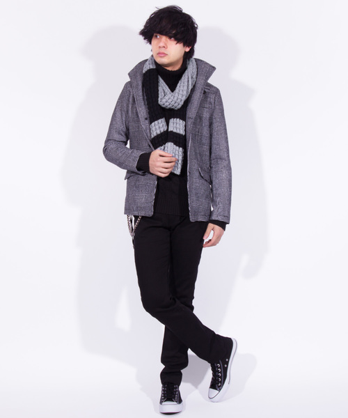 ８(eight)（エイト）の「ワッフル ライン ロングマフラー（マフラー・メンズ・ブラック×グレー/ブラック×ホワイト/ネイビー×ホワイト・FREE）」の10枚目の写真