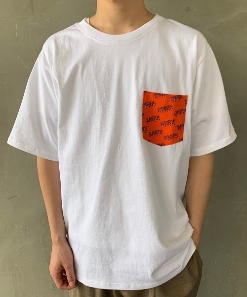 UNIVERSAL OVERALL（ユニバーサルオーバーオール）の「[UNIVERSAL OVERALL/ユニバーサルオーバーオール] 別注 モノグラムポケットTシャツ（Tシャツ/カットソー・メンズ・ホワイト/ブラック/ネイビー/ホワイト系その他/オレンジ・S/M/L/XL）」の6枚目の写真