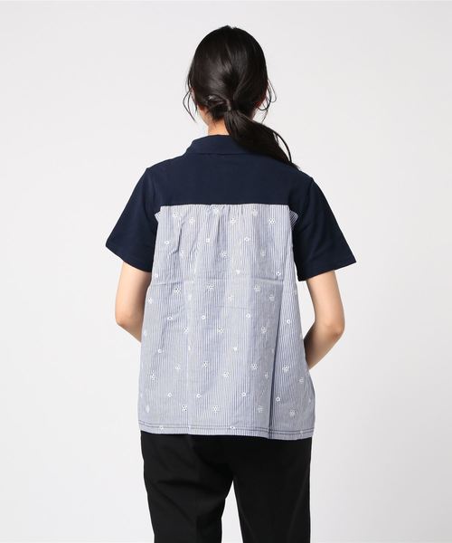 DECOY SINCE 1981(デコイシンスイチキュウハチイチ)の「【ひやさらコットンシリーズ】刺しゅう切替ポロシャツ(Tシャツ/カットソー・レディース・ホワイト/ネイビー・L size/LL/M size)」の3枚目の写真