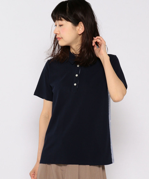 DECOY SINCE 1981(デコイシンスイチキュウハチイチ)の「【ひやさらコットンシリーズ】刺しゅう切替ポロシャツ(Tシャツ/カットソー・レディース・ホワイト/ネイビー・L size/LL/M size)」の2枚目の写真