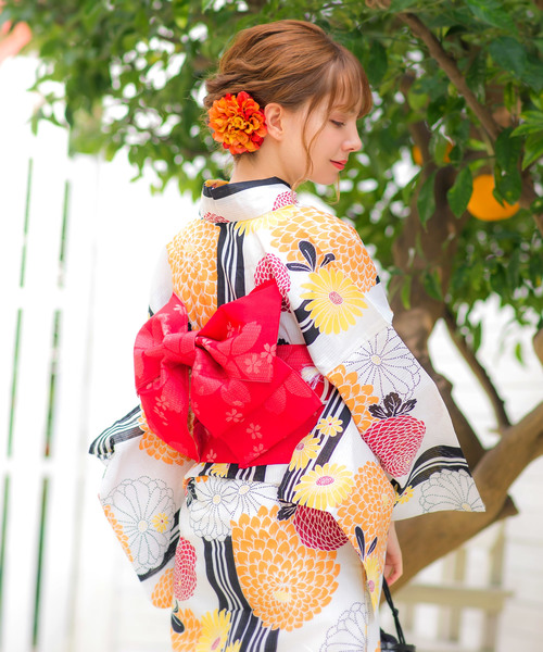セール 大人 初心者ok 1人で簡単に着れる ゆかた 作り帯 下駄 着付け説明本 腰ひも 豪華浴衣5点セット浴衣 大正ロマン セット 赤 レディース レトロ 大人 梅 赤 大正ロマン 紺 白 K 浴衣 Dita ディータ のファッション