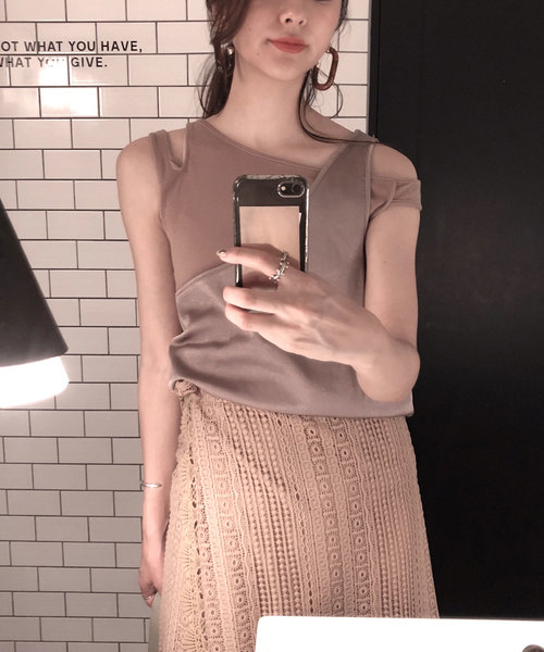 CIEL'AIR（シエルエアー）の「【CIEL'AIR/シェルエアー】セットアップイレギュラーレイヤードノースリトップス（タンクトップ・レディース・ブラウン/ブルー・FREE）」の2枚目の写真