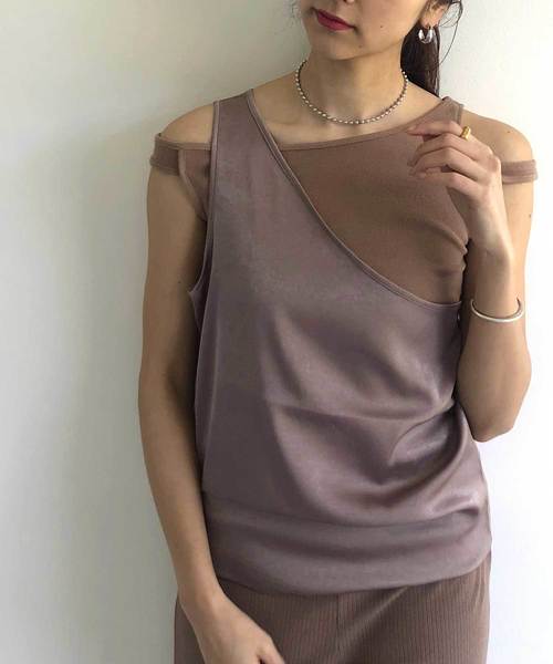 CIEL'AIR（シエルエアー）の「【CIEL'AIR/シェルエアー】セットアップイレギュラーレイヤードノースリトップス（タンクトップ・レディース・ブラウン/ブルー・FREE）」の15枚目の写真