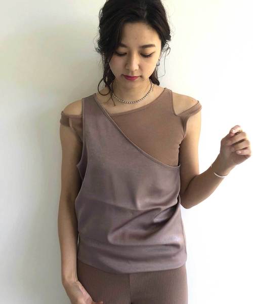 CIEL'AIR（シエルエアー）の「【CIEL'AIR/シェルエアー】セットアップイレギュラーレイヤードノースリトップス（タンクトップ・レディース・ブラウン/ブルー・FREE）」の10枚目の写真