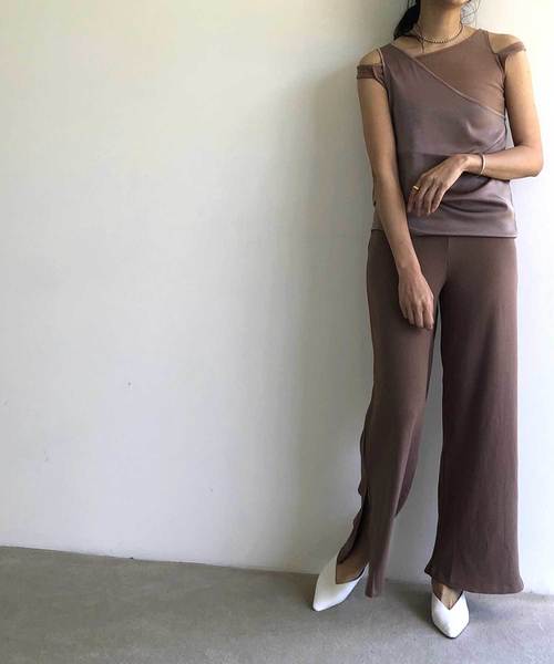 CIEL'AIR（シエルエアー）の「【CIEL'AIR/シェルエアー】セットアップイレギュラーレイヤードノースリトップス（タンクトップ・レディース・ブラウン/ブルー・FREE）」の11枚目の写真