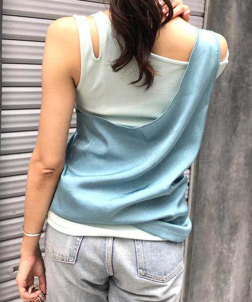 CIEL'AIR（シエルエアー）の「【CIEL'AIR/シェルエアー】セットアップイレギュラーレイヤードノースリトップス（タンクトップ・レディース・ブラウン/ブルー・FREE）」の9枚目の写真