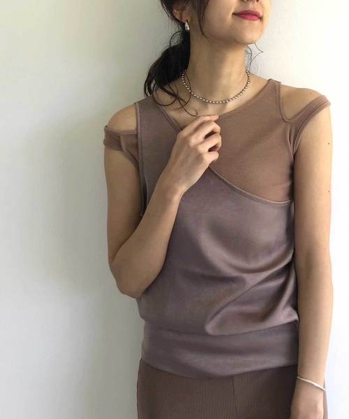 CIEL'AIR（シエルエアー）の「【CIEL'AIR/シェルエアー】セットアップイレギュラーレイヤードノースリトップス（タンクトップ・レディース・ブラウン/ブルー・FREE）」の3枚目の写真