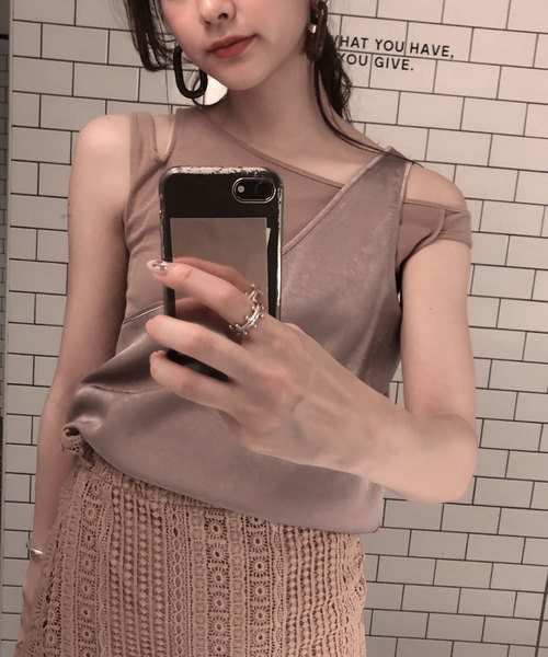 CIEL'AIR（シエルエアー）の「【CIEL'AIR/シェルエアー】セットアップイレギュラーレイヤードノースリトップス（タンクトップ・レディース・ブラウン/ブルー・FREE）」の4枚目の写真