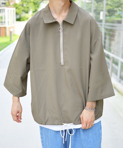 kutir（クティール）の「7分袖ハーフジップシャツ（シャツ/ブラウス・メンズ・キャメル/ブラック/ダークブラウン/ベージュ/ボルドー・MEDIUM/LARGE）」の3枚目の写真