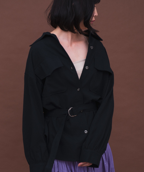 Aunt Marie's（アントマリーズ）の「AUNT MARIE'S ベルト付きサファリシャツ（シャツ/ブラウス・レディース・ブラック/ブラウン/カーキ・FREE）」の9枚目の写真