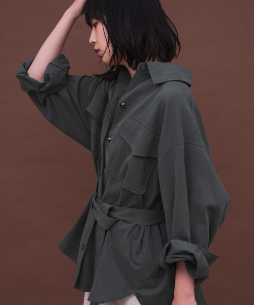 Aunt Marie's（アントマリーズ）の「AUNT MARIE'S ベルト付きサファリシャツ（シャツ/ブラウス・レディース・ブラック/ブラウン/カーキ・FREE）」の17枚目の写真