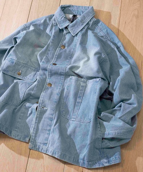 JOHN'S CLOSET(ジョンズクローゼット)の「【i】ビッグシルエット 両胸ポケットGジャン(カバーオール・メンズ・ブラック/ベージュ/ブルー/ワンウォッシュ/ホワイト・MEDIUM/LARGE/X-LARGE)」の4枚目の写真