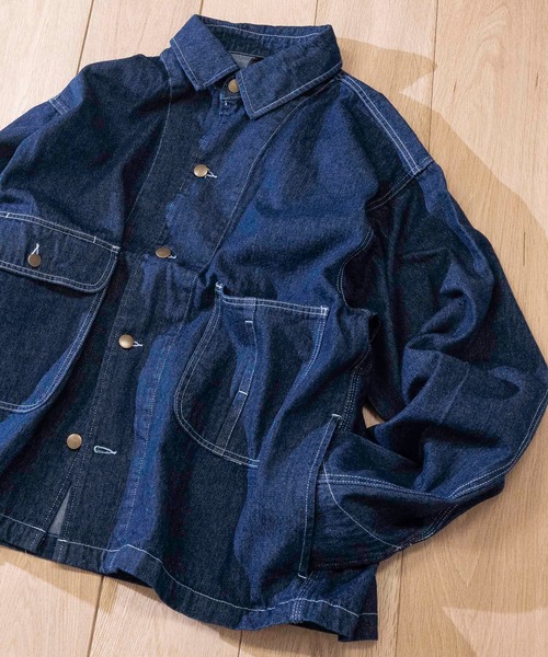 JOHN'S CLOSET(ジョンズクローゼット)の「【i】ビッグシルエット 両胸ポケットGジャン(カバーオール・メンズ・ブラック/ベージュ/ブルー/ワンウォッシュ/ホワイト・MEDIUM/LARGE/X-LARGE)」の16枚目の写真
