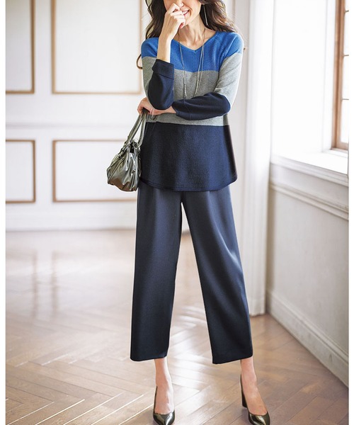 BELLUNA PLUS（ベルーナ）の「ウーリッシュ素材ベルト付ワイドパンツ６１丈（その他パンツ・レディース・キャメル/テラコッタ/カーキ/オリーブ/ベージュ/ネイビー/ブラック/ピンク系その他・SMALL/MEDIUM/LARGE/X-LARGE）」の15枚目の写真