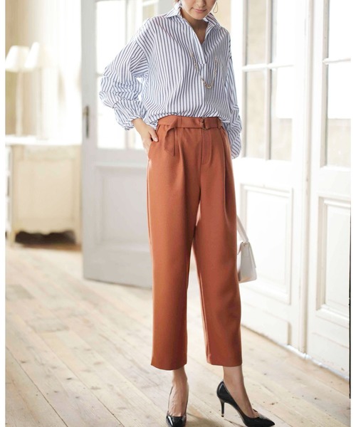 BELLUNA PLUS（ベルーナ）の「ウーリッシュ素材ベルト付ワイドパンツ６１丈（その他パンツ・レディース・キャメル/テラコッタ/カーキ/オリーブ/ベージュ/ネイビー/ブラック/ピンク系その他・SMALL/MEDIUM/LARGE/X-LARGE）」の18枚目の写真