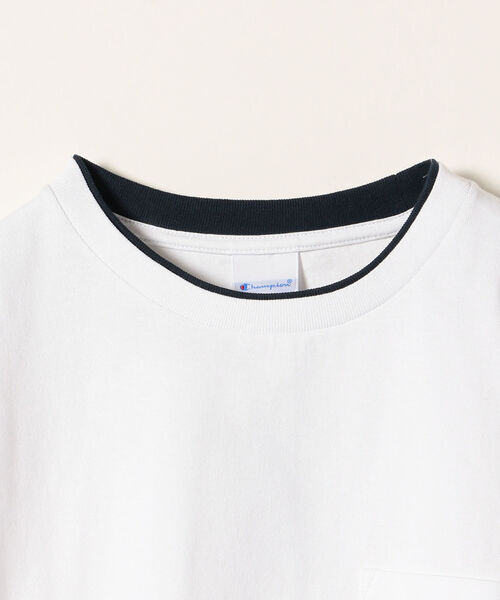 Champion（チャンピオン）の「【SHIPS any別注】Champion:フェイクレイヤーポケットTシャツ（Tシャツ/カットソー・レディース・ブラック/ホワイト/ベージュ/ライトブルー・SMALL）」の7枚目の写真