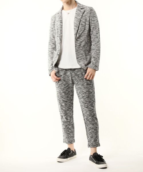 TopIsm（トップイズム）の「スラブニットテーラードジャケット＆テーパードパンツ セットアップ（セットアップ・メンズ・ネイビー/ブラック×ホワイト/グレー×ホワイト・LL/M/L）」の4枚目の写真