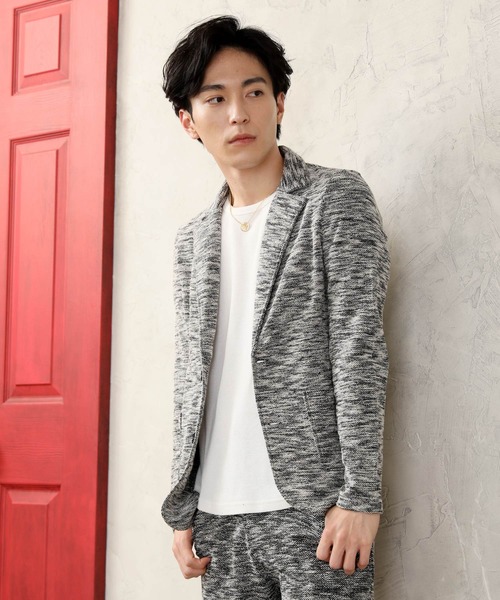 TopIsm（トップイズム）の「スラブニットテーラードジャケット＆テーパードパンツ セットアップ（セットアップ・メンズ・ネイビー/ブラック×ホワイト/グレー×ホワイト・LL/M/L）」の7枚目の写真