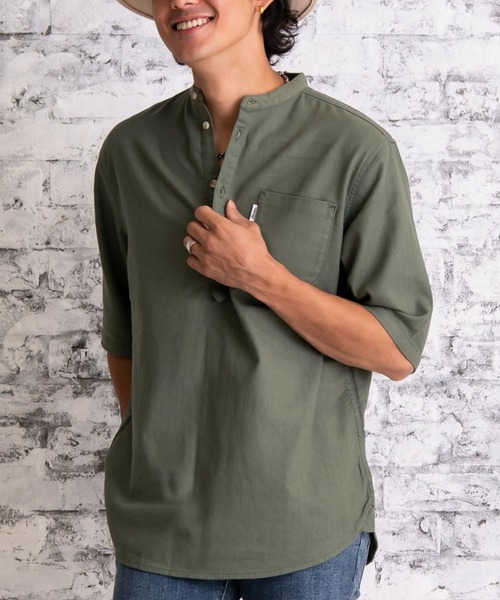 #Re:room（リルーム）の「スタンドカラープルオーバービッグシャツ（シャツ/ブラウス・メンズ・カーキ/ホワイト/ナチュラル・SMALL/MEDIUM）」の3枚目の写真