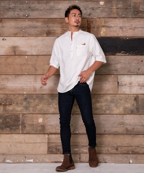 #Re:room（リルーム）の「スタンドカラープルオーバービッグシャツ（シャツ/ブラウス・メンズ・カーキ/ホワイト/ナチュラル・SMALL/MEDIUM）」の22枚目の写真