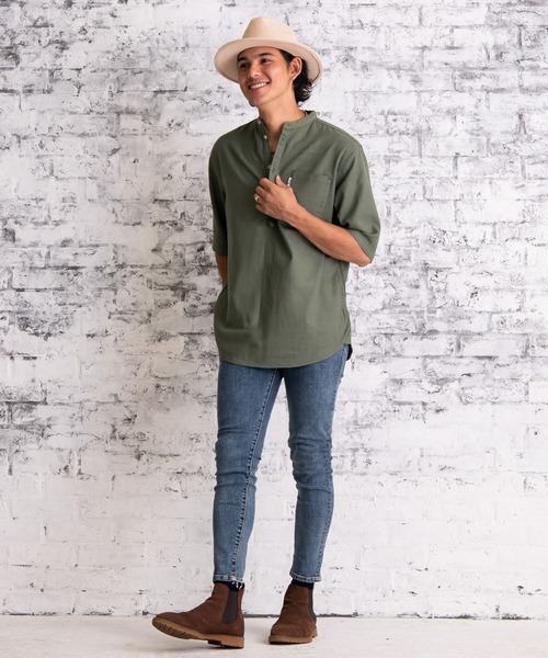 #Re:room（リルーム）の「スタンドカラープルオーバービッグシャツ（シャツ/ブラウス・メンズ・カーキ/ホワイト/ナチュラル・SMALL/MEDIUM）」の7枚目の写真