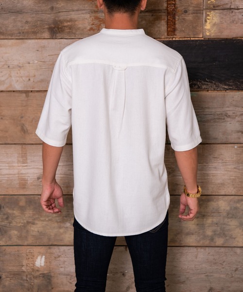 #Re:room（リルーム）の「スタンドカラープルオーバービッグシャツ（シャツ/ブラウス・メンズ・カーキ/ホワイト/ナチュラル・SMALL/MEDIUM）」の4枚目の写真