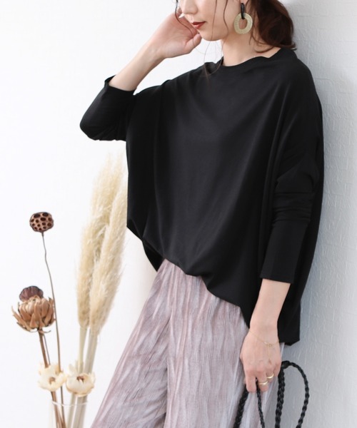 reca（レカ）の「変形ドルマンカットソー（チュニック・レディース・ホワイト/ブラック/杢グレー・ONE SIZE）」の2枚目の写真