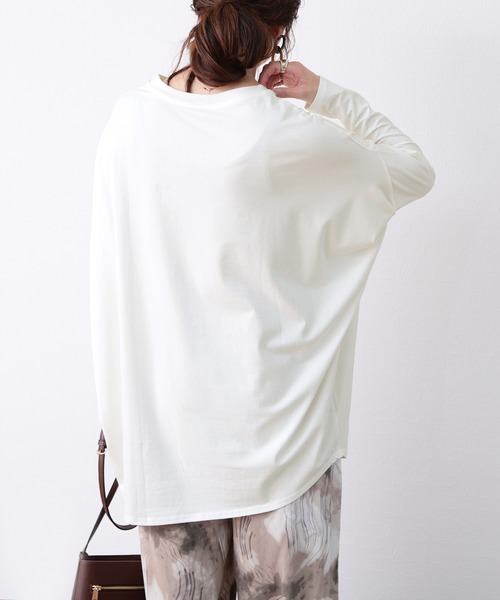 reca（レカ）の「変形ドルマンカットソー（チュニック・レディース・ホワイト/ブラック/杢グレー・ONE SIZE）」の4枚目の写真