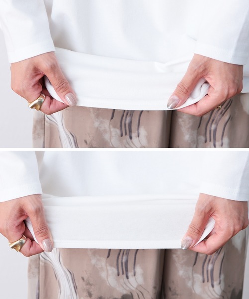 reca（レカ）の「変形ドルマンカットソー（チュニック・レディース・ホワイト/ブラック/杢グレー・ONE SIZE）」の6枚目の写真