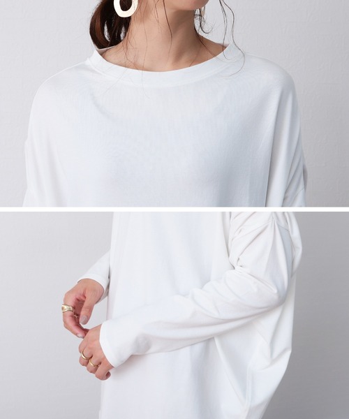 reca（レカ）の「変形ドルマンカットソー（チュニック・レディース・ホワイト/ブラック/杢グレー・ONE SIZE）」の13枚目の写真