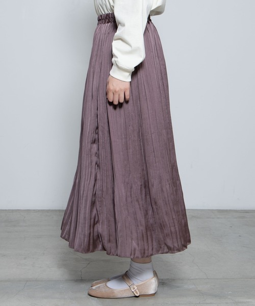 WEGO（ウィゴー）の「WEGO/サテンプリーツロングスカート（スカート・レディース・ブラック/パープル・FREE）」の3枚目の写真