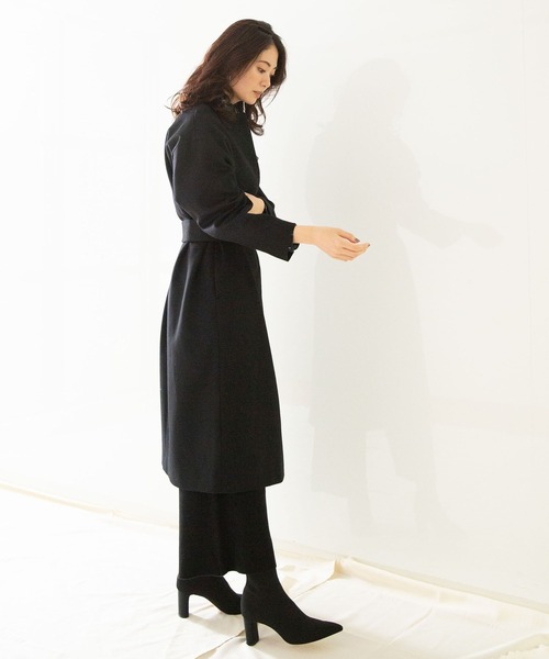 NARACAMICIE（ナラカミーチェ）の「ウールビーバークルーネックコート（ダウンジャケット/コート・レディース・ベージュ/ブラック・MEDIUM）」の2枚目の写真