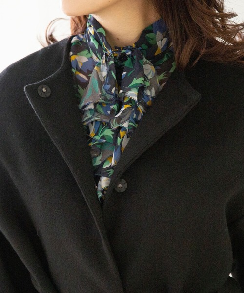 NARACAMICIE（ナラカミーチェ）の「ウールビーバークルーネックコート（ダウンジャケット/コート・レディース・ベージュ/ブラック・MEDIUM）」の8枚目の写真