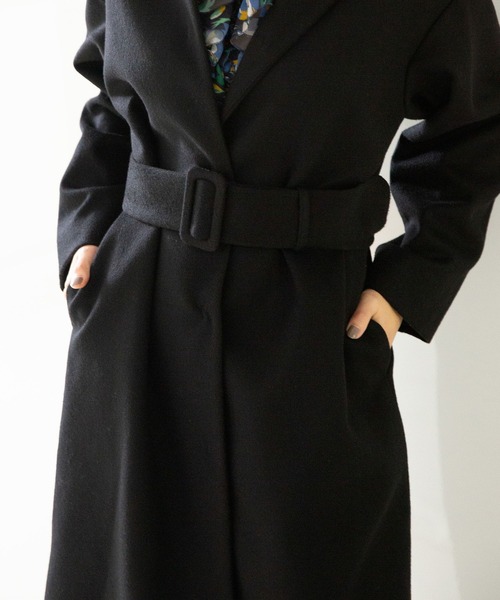 NARACAMICIE（ナラカミーチェ）の「ウールビーバークルーネックコート（ダウンジャケット/コート・レディース・ベージュ/ブラック・MEDIUM）」の10枚目の写真