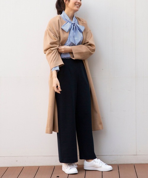 NARACAMICIE（ナラカミーチェ）の「ウールビーバークルーネックコート（ダウンジャケット/コート・レディース・ベージュ/ブラック・MEDIUM）」の16枚目の写真