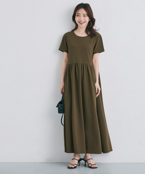 coca（coca）（コカ）の「エンボス加工半袖ギャザーフレアーワンピース（ワンピース・レディース・ブラック/カーキ・ONE SIZE）」の13枚目の写真