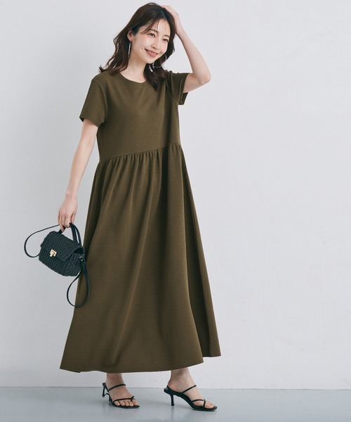 coca（coca）（コカ）の「エンボス加工半袖ギャザーフレアーワンピース（ワンピース・レディース・ブラック/カーキ・ONE SIZE）」の17枚目の写真